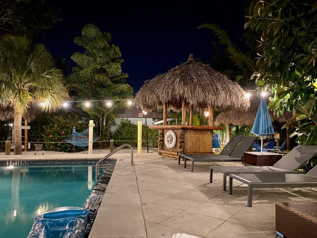 The warm pool at night at Siesta Key Palms Resort